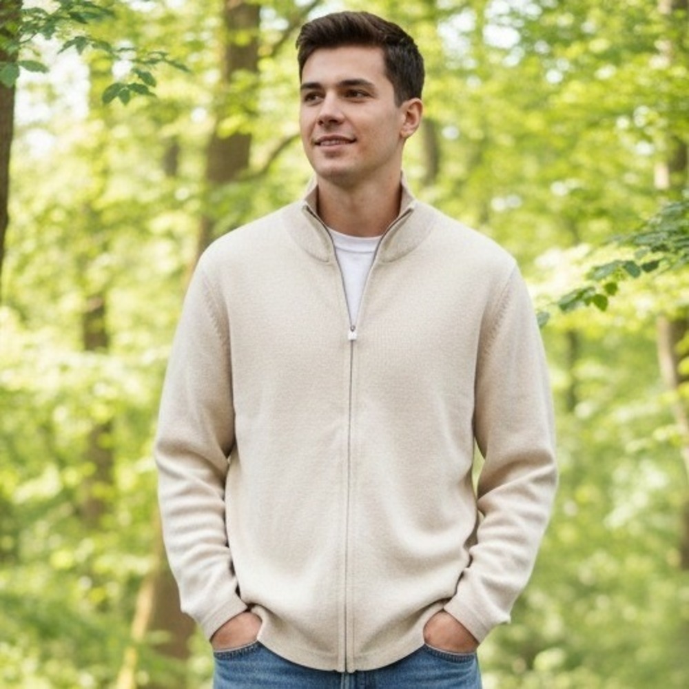 Matinique $128 XL Oatmeal Beige 100% Cotton Full Zip Mock Neck Sweater‎ Jacket
